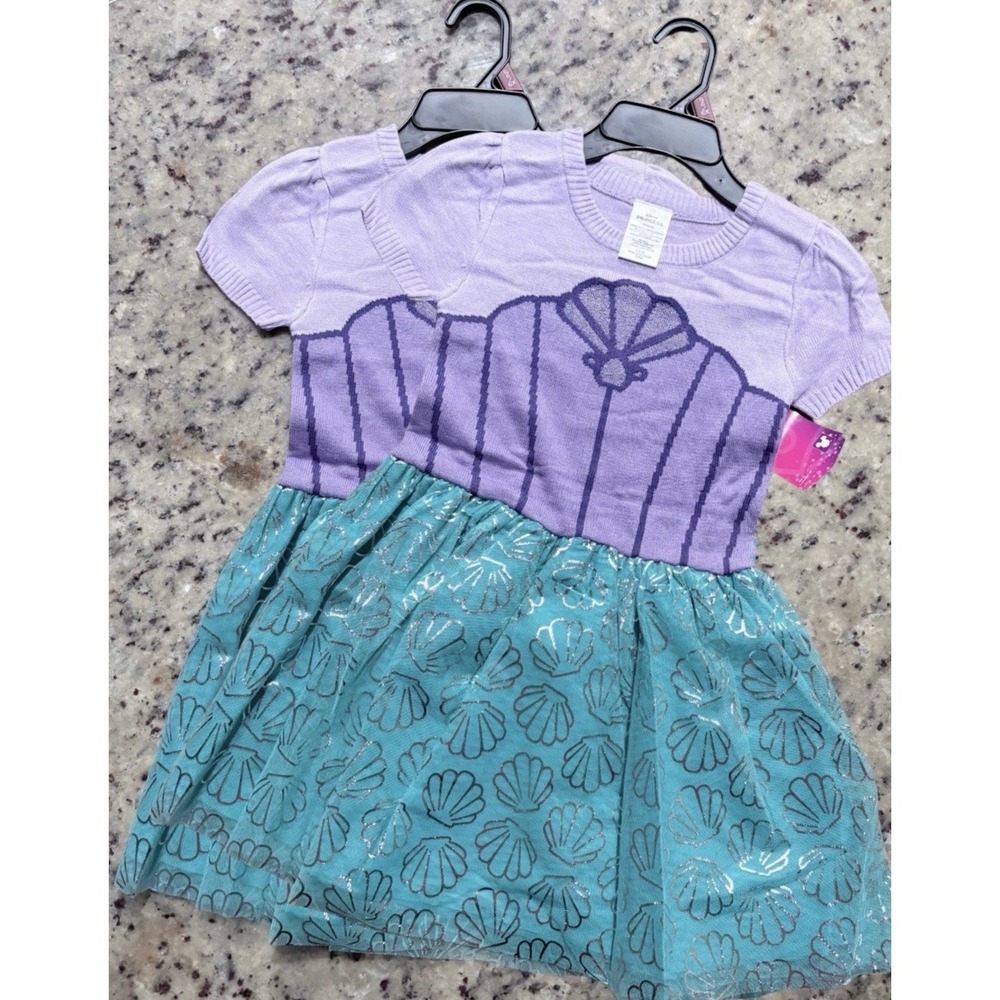 Lot of 2 Disney Princess Ariel Dress Girls Size 6-6X Purple Green NWT